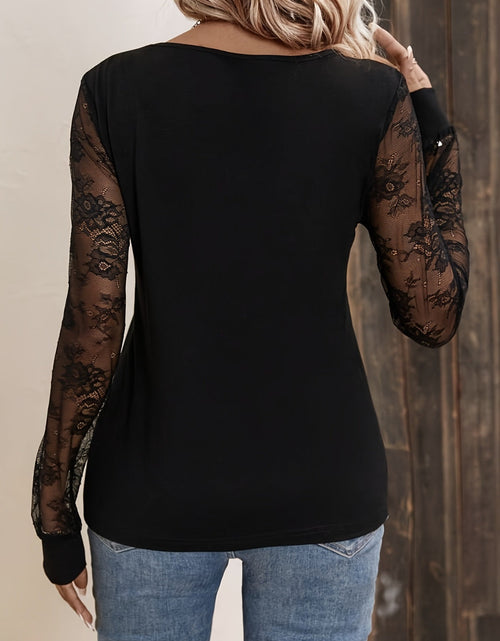 Load image into Gallery viewer, Lace Detail V-Neck Long Sleeve Top
