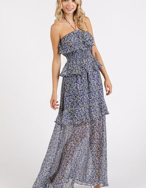 Load image into Gallery viewer, Mittoshop Ruffled Smocked Floral Halter Neck Maxi Dress
