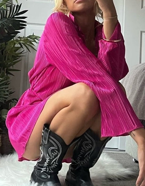 Load image into Gallery viewer, Tied Button Up Long Sleeve Dress
