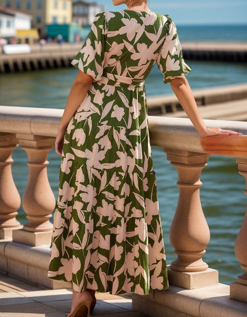 Load image into Gallery viewer, Tied Slit Printed Half Sleeve Midi Dress
