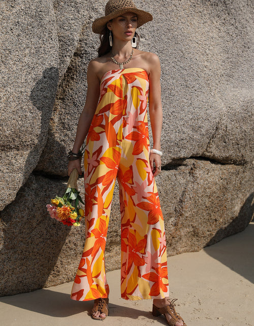 Load image into Gallery viewer, Tied Printed Tube Wide Leg Jumpsuit
