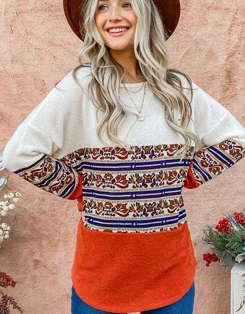 Load image into Gallery viewer, And The Why Ethnic Print Color Block Top
