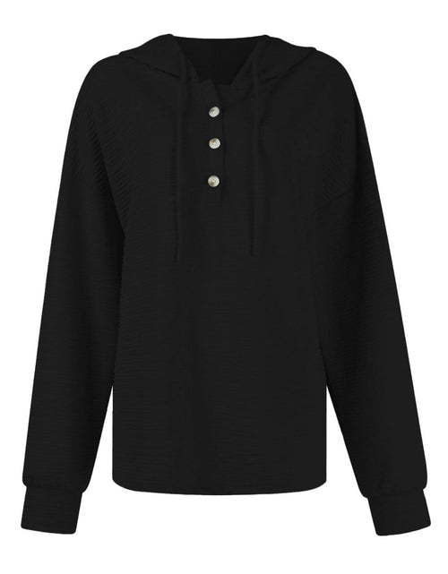 Load image into Gallery viewer, Drawstring Quarter Button Long Sleeve Hoodie
