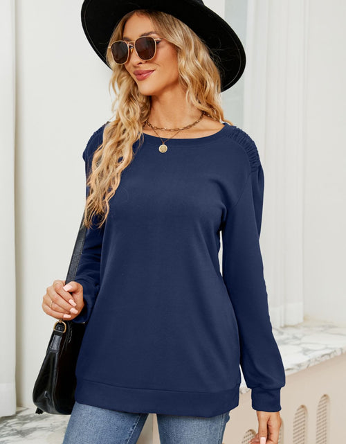 Load image into Gallery viewer, Ruched Shoulder Round Neck Long Sleeve Sweatshirt
