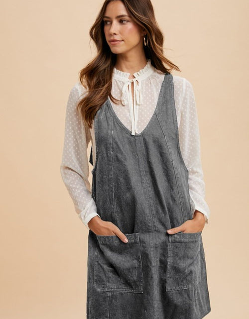 Load image into Gallery viewer, Annie Wear V-Neck Adjustable Strap Denim Overall Dress with Pockets
