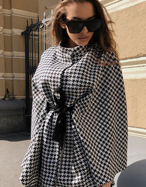 Load image into Gallery viewer, Houndstooth Tie Waist Trench Coat

