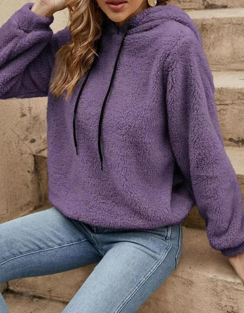 Load image into Gallery viewer, Drawstring Long Sleeve Fuzzy Hoodie
