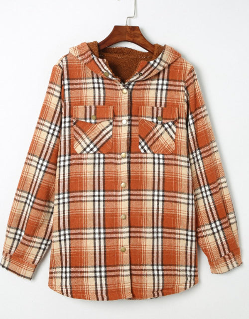 Load image into Gallery viewer, Plaid Button Up Long Sleeve Hooded Jacket
