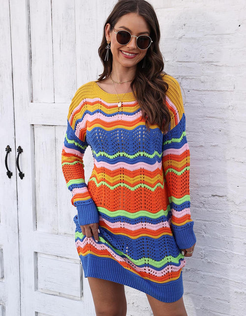 Load image into Gallery viewer, Openwork Round Neck Sweater Dress

