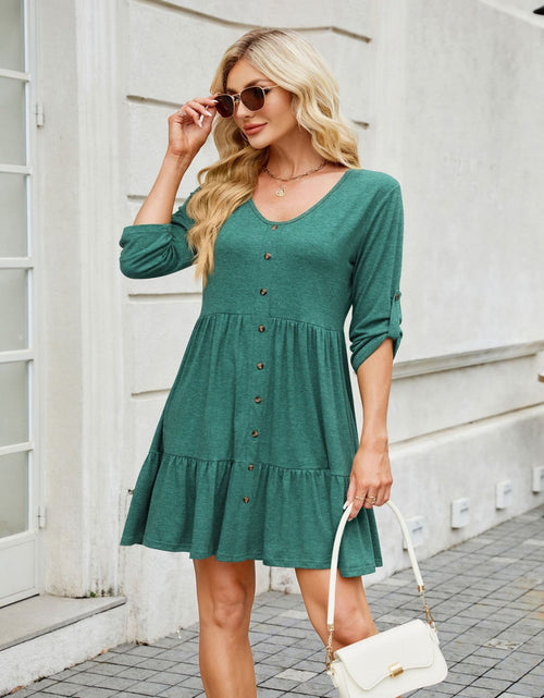 Load image into Gallery viewer, Tiered Ruched V-Neck Mini Dress
