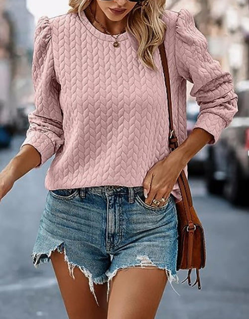 Load image into Gallery viewer, Textured Round Neck Long Sleeve Sweatshirt

