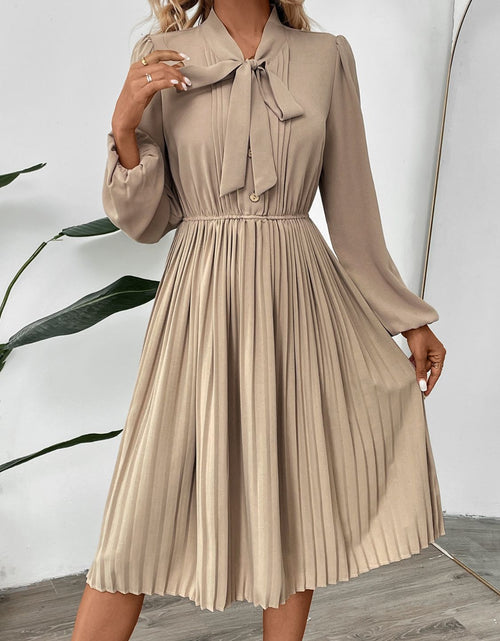 Load image into Gallery viewer, Perfee Pleated Tie Neck Long Sleeve Dress
