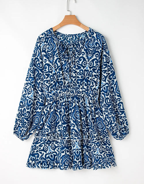 Load image into Gallery viewer, Printed Tie Neck Long Sleeve Dress

