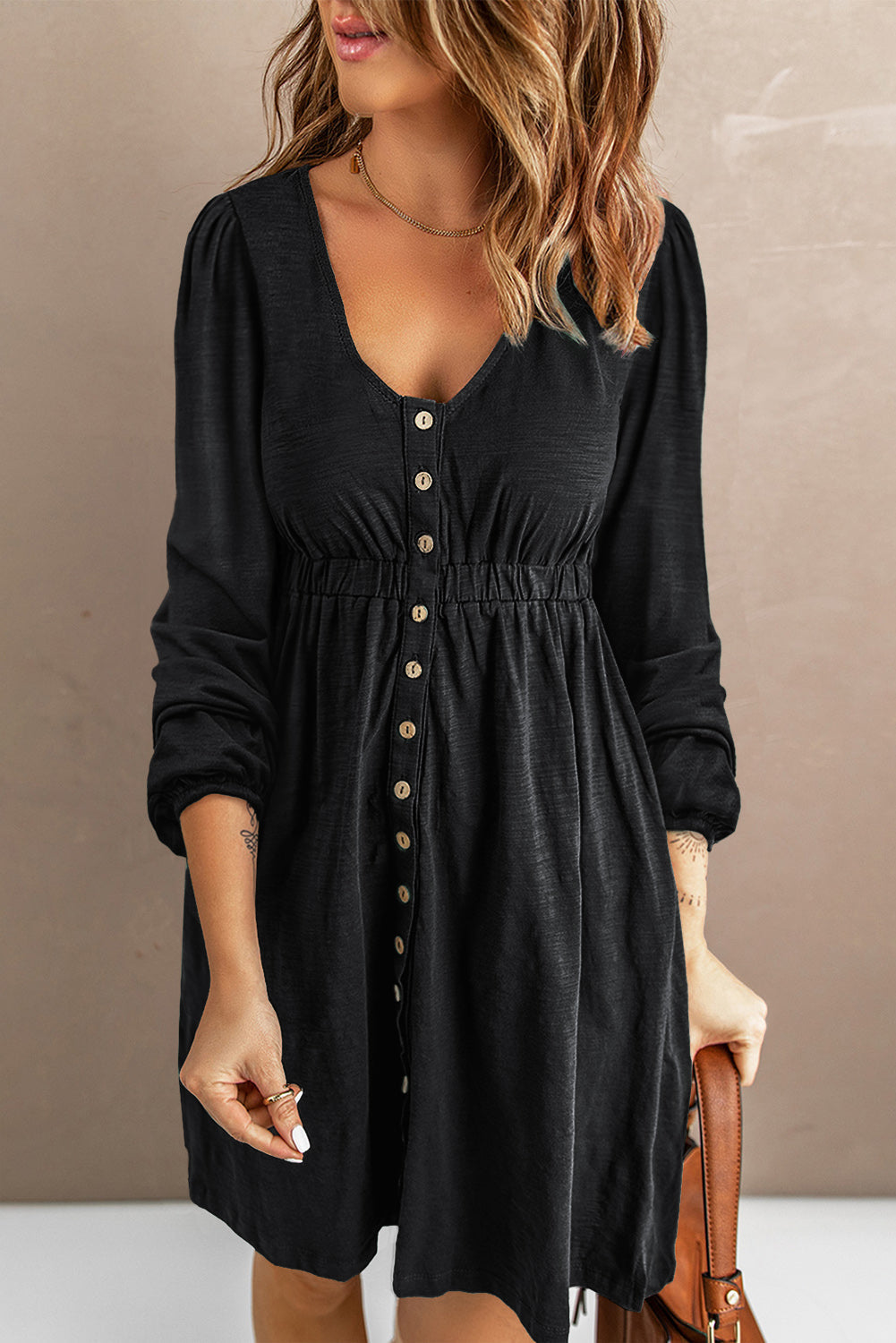 Julianna Button Up High Waist Long Sleeve Dress by Poppy Lee Lane