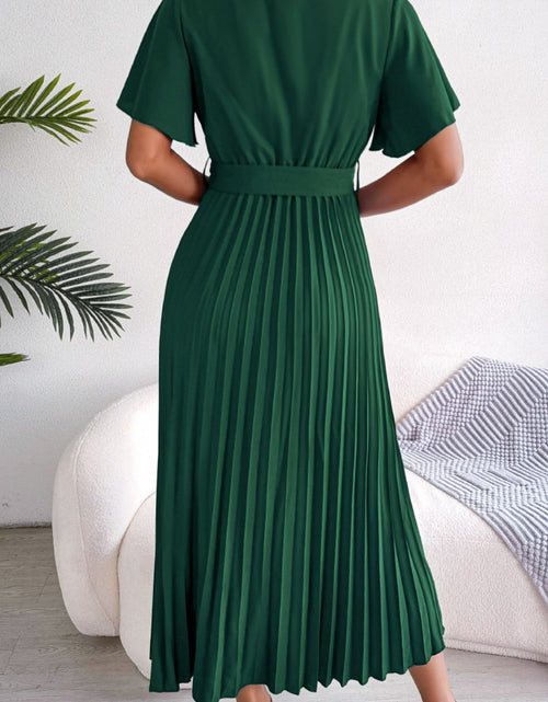 Load image into Gallery viewer, Pleated Flutter Sleeve Belted Dress
