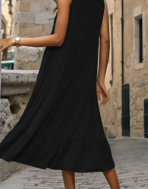 Load image into Gallery viewer, Perfee Decorative Button Tiered Tank Dress
