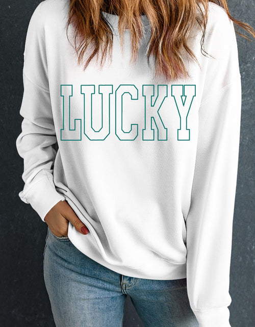 Load image into Gallery viewer, LUCKY Graphic Round Neck Long Sleeve Sweatshirt
