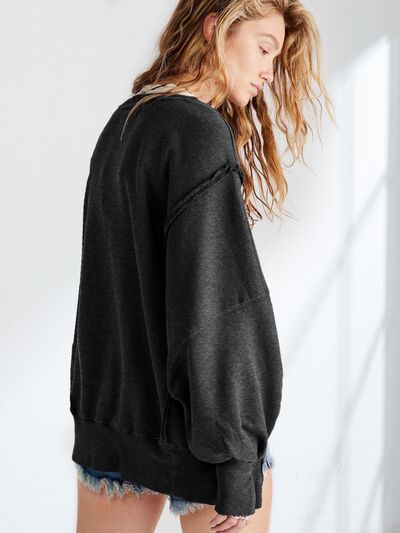 Load image into Gallery viewer, Slit Round Neck Dropped Shoulder T-Shirt
