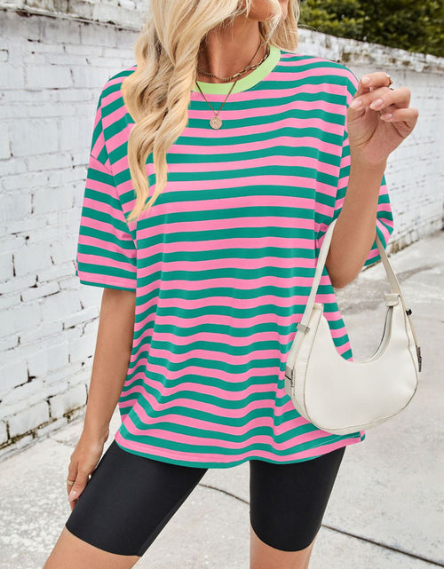 Load image into Gallery viewer, Lovelet Striped Round Neck Half Sleeve T-Shirt
