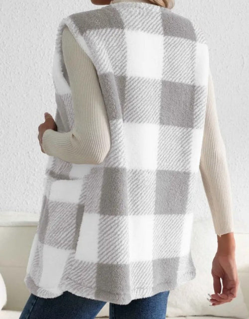 Load image into Gallery viewer, Sherpa Plaid Open Front Vest Coat
