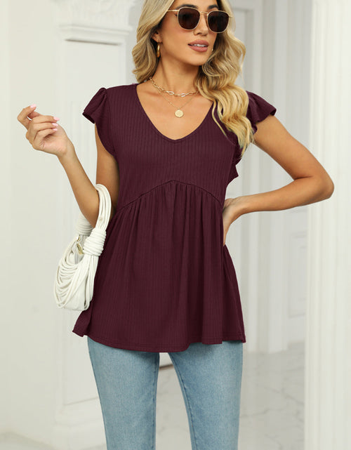 Load image into Gallery viewer, V-Neck Flutter Sleeve Babydoll Blouse
