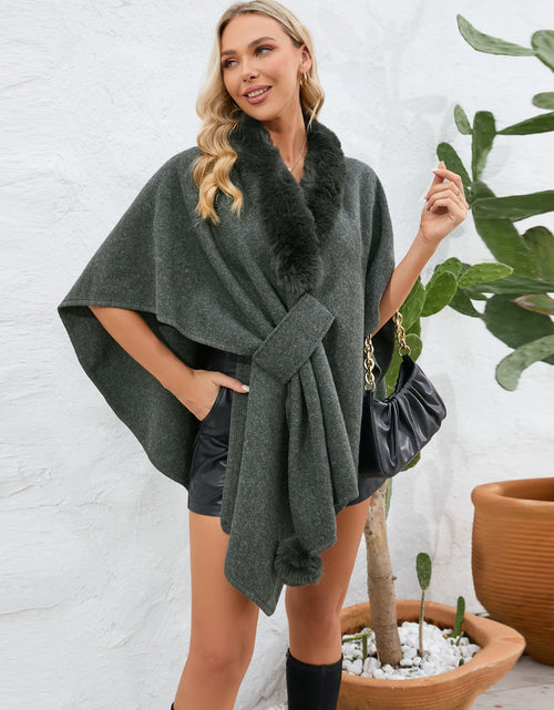 Load image into Gallery viewer, Fuzzy Trim Open Front Poncho

