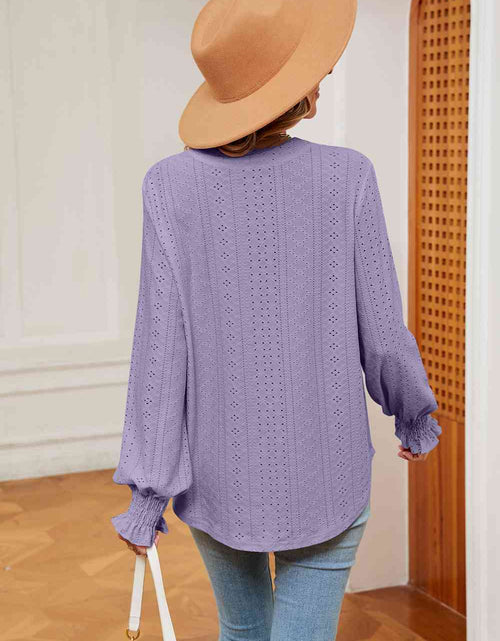 Load image into Gallery viewer, Notched Neck Flounce Sleeve Blouse
