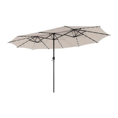 Load image into Gallery viewer, 15 Feet Twin Patio Umbrella with 48 Solar LED Lights-Beige
