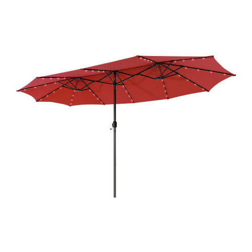 Load image into Gallery viewer, 15 Feet Twin Patio Umbrella with 48 Solar LED Lights-Dark Red
