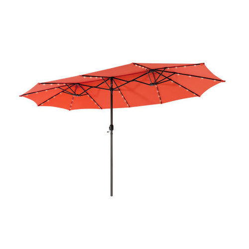 Load image into Gallery viewer, 15 Feet Twin Patio Umbrella with 48 Solar LED Lights-Orange
