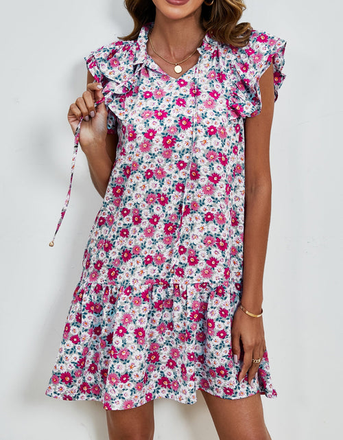 Load image into Gallery viewer, Tied Floral Cap Sleeve Mini Dress

