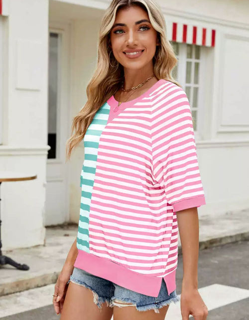 Load image into Gallery viewer, Striped Round Neck Half Sleeve T-Shirt
