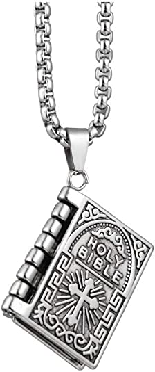 Load image into Gallery viewer, Holy Bible Book Pendant Necklace Openable Prayer Bible Verse Religious Christian Necklace _mkpt by Js House
