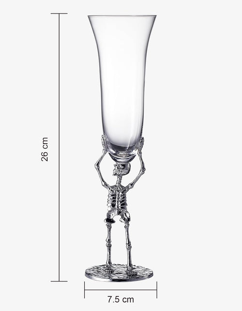Load image into Gallery viewer, Stemmed Skeleton Champagne Flute Glass | Set of 2 | 7.5oz Halloween Skeleton Glasses 10" H, Goth Gifts, Skeleton Gifts, Skeleton Decor, Spooky Wine Gift Set, Perfect for Halloween Themed Parties by The Wine Savant
