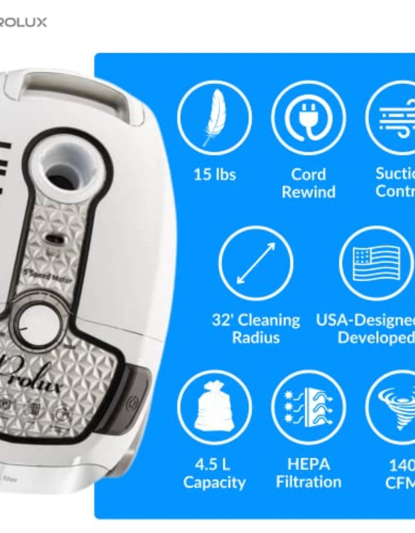 Prolux Tritan Canister Vacuum with Sealed HEPA Filtration and 12 Amp Motor by Prolux Cleaners