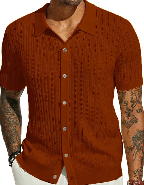 Load image into Gallery viewer, Men's Full Size Openwork Button Down Collared Neck Shirt Plus Size
