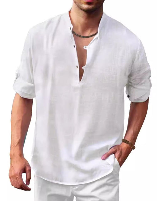 Load image into Gallery viewer, Men's Full Size Half Button Long Sleeve Shirt Plus Size
