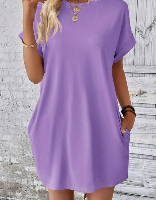 Load image into Gallery viewer, Pocketed Round Neck Short Sleeve Dress
