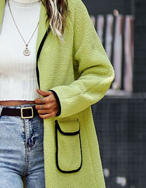 Load image into Gallery viewer, Full Size Contrast Trim Long Sleeve Coat with Pockets
