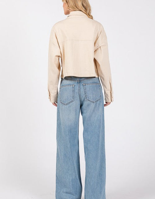 Load image into Gallery viewer, bytos Button Down Cropped Denim Jacket with Patch Pockets
