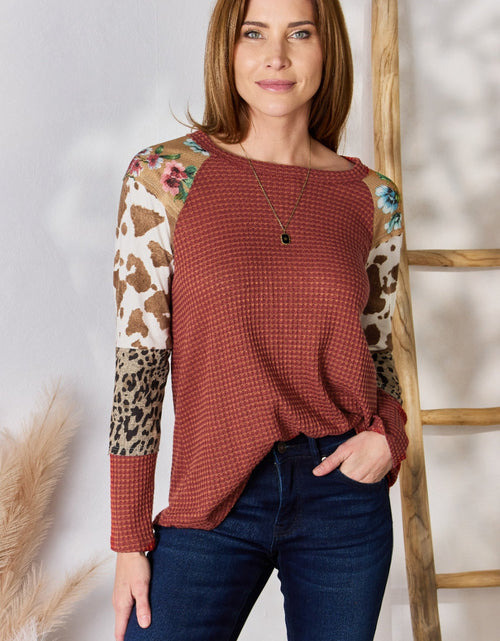 Load image into Gallery viewer, Hailey &amp; Co Full Size Leopard Waffle-Knit Blouse
