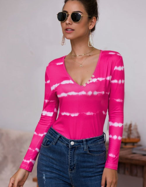Load image into Gallery viewer, Tie-Dye Plunge Long Sleeve Top
