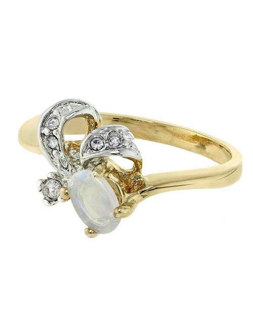 Load image into Gallery viewer, Vintage Genuine Jelly Opal and Clear Austrian Crystal Ring 18k Yellow Gold Electroplated Made in the USA by PVD Vintage Jewelry
