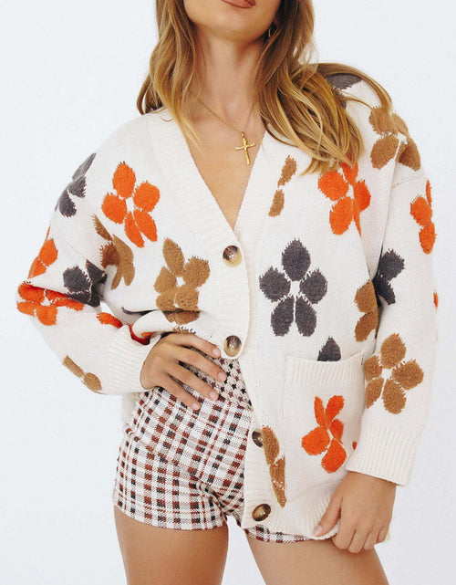 Load image into Gallery viewer, Floral V-Neck Button Up Long Sleeve Cardigan
