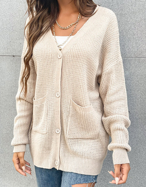 Load image into Gallery viewer, Perfee Button Front Drop Shoulder Waffle Cardigan
