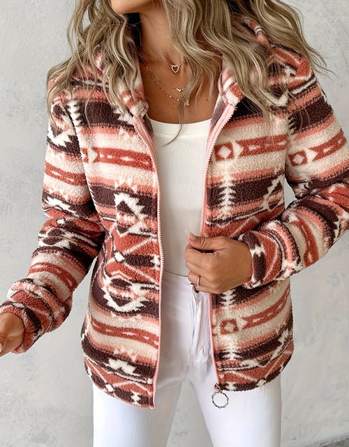 Load image into Gallery viewer, Geometric Zip Up Long Sleeve Hooded Jacket
