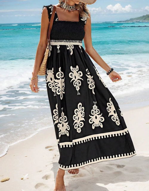 Load image into Gallery viewer, Smocked Printed Wide Strap Maxi Dress
