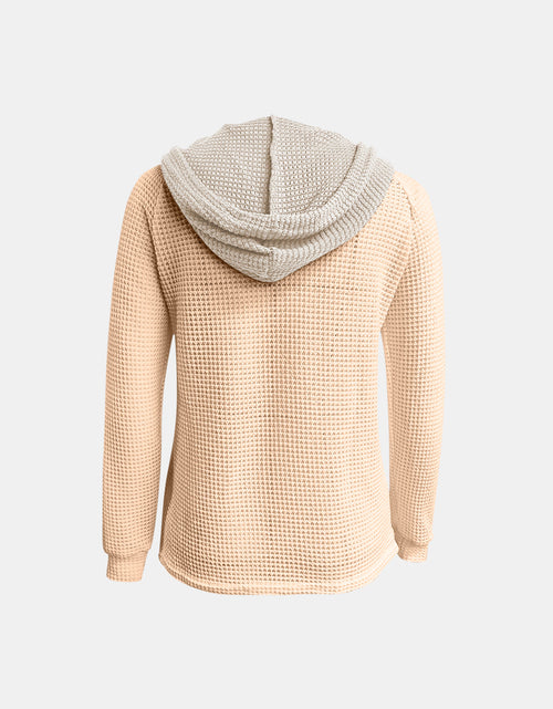 Load image into Gallery viewer, Full Size Waffle-Knit Contrast Long Sleeve Hoodie
