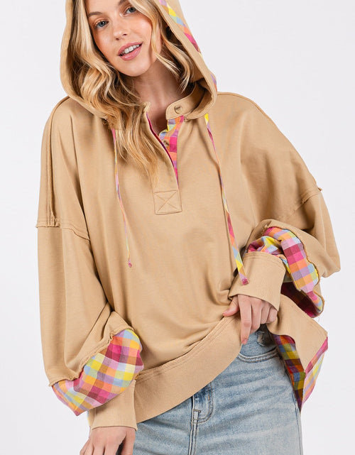 Load image into Gallery viewer, SAGE + FIG Full Size Plaid Print Washed Hoodie
