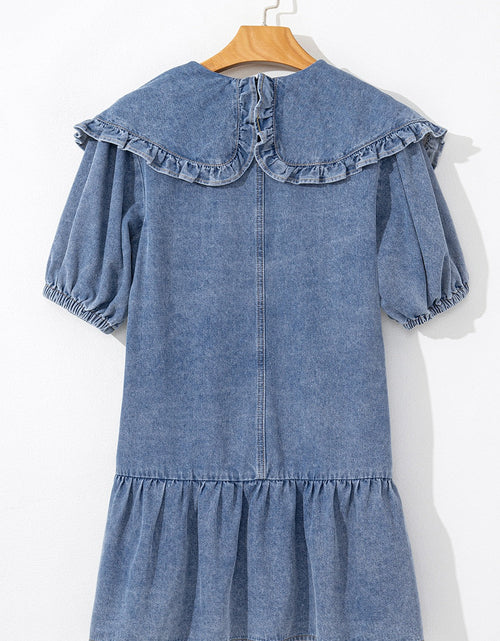Load image into Gallery viewer, Ruffled Side Pockets Puff Sleeve Denim Mini Dress
